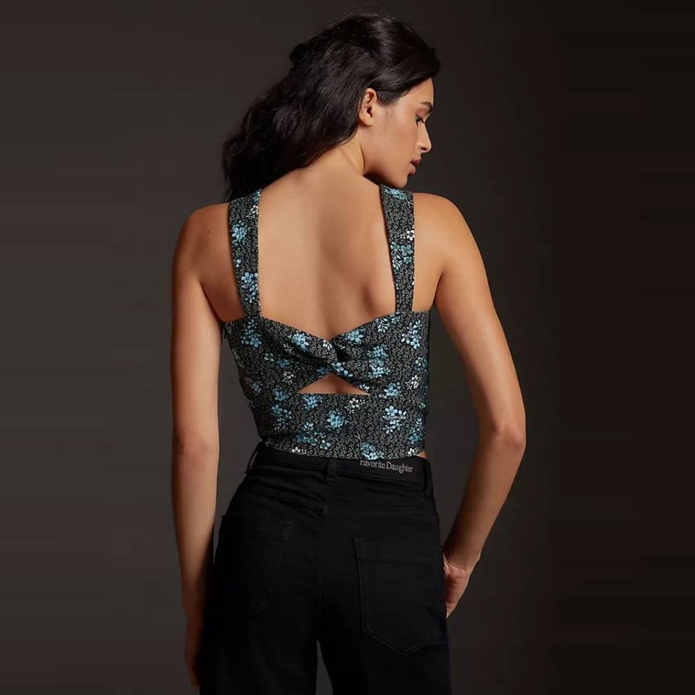 Sachin + Babi Black and Blue Floral Crop Bustier Top - Picture 2 of 3